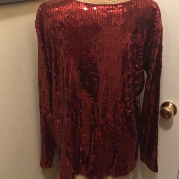 - Pink Shimmer sequin long blouse Sz LG Stretchy - Picture 6 of 7